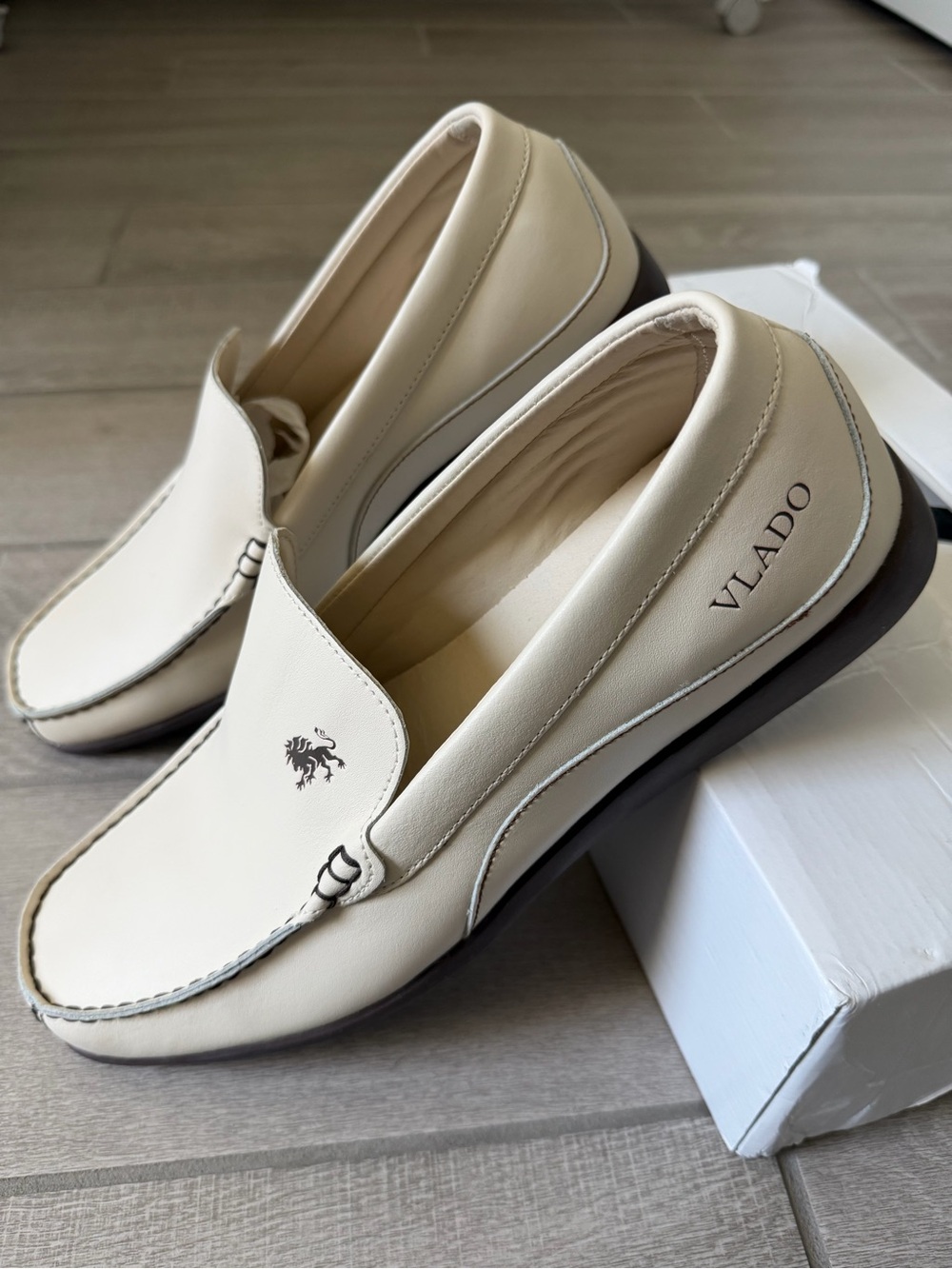 Vlado Men’s Cream Leather Slip-On Loafers